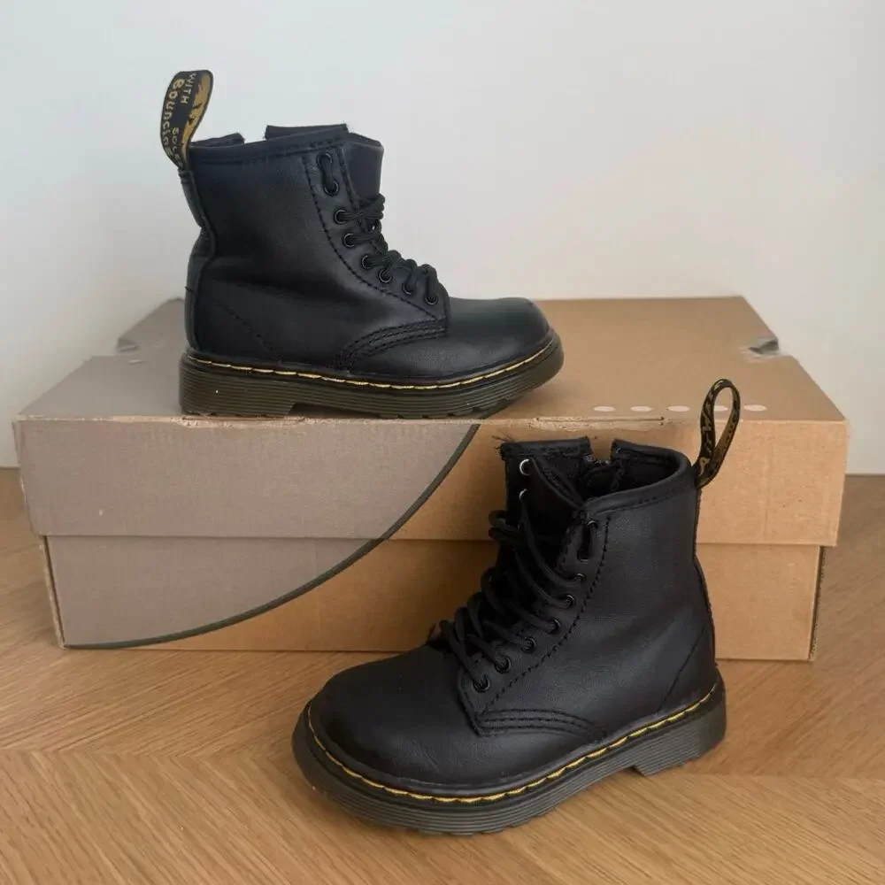 Dr. Martens 1460 Black Leather Lace Up Zip Ankle Boots Toddler - SZ 7 C